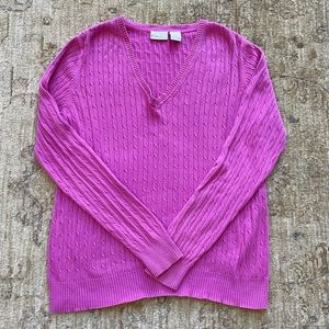 Trendy V Neck Oversized Pink Sweater Size M